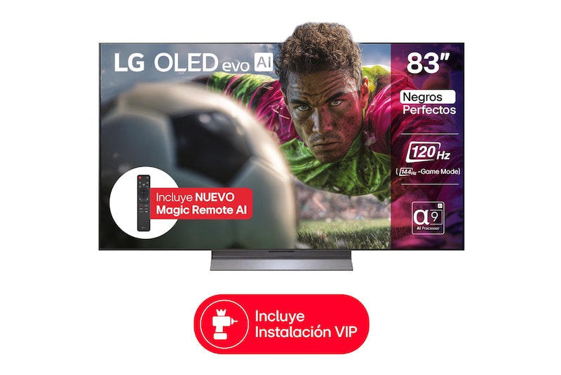 Vista de frente de la Smart TV LG OLED evo AI C5 4K. El emblema “OLED, número 1 del mundo durante 12 años” y el logotipo de LG OLED evo AI 2025 aparecen en la pantalla.